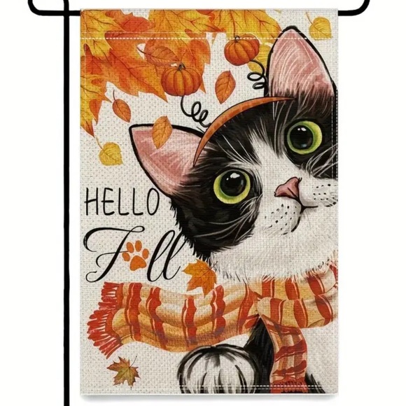 NIP Burlap Double Sided Garden Flag HELLO FALL CAT 1pc, 12” x 18” - Picture 1 of 4